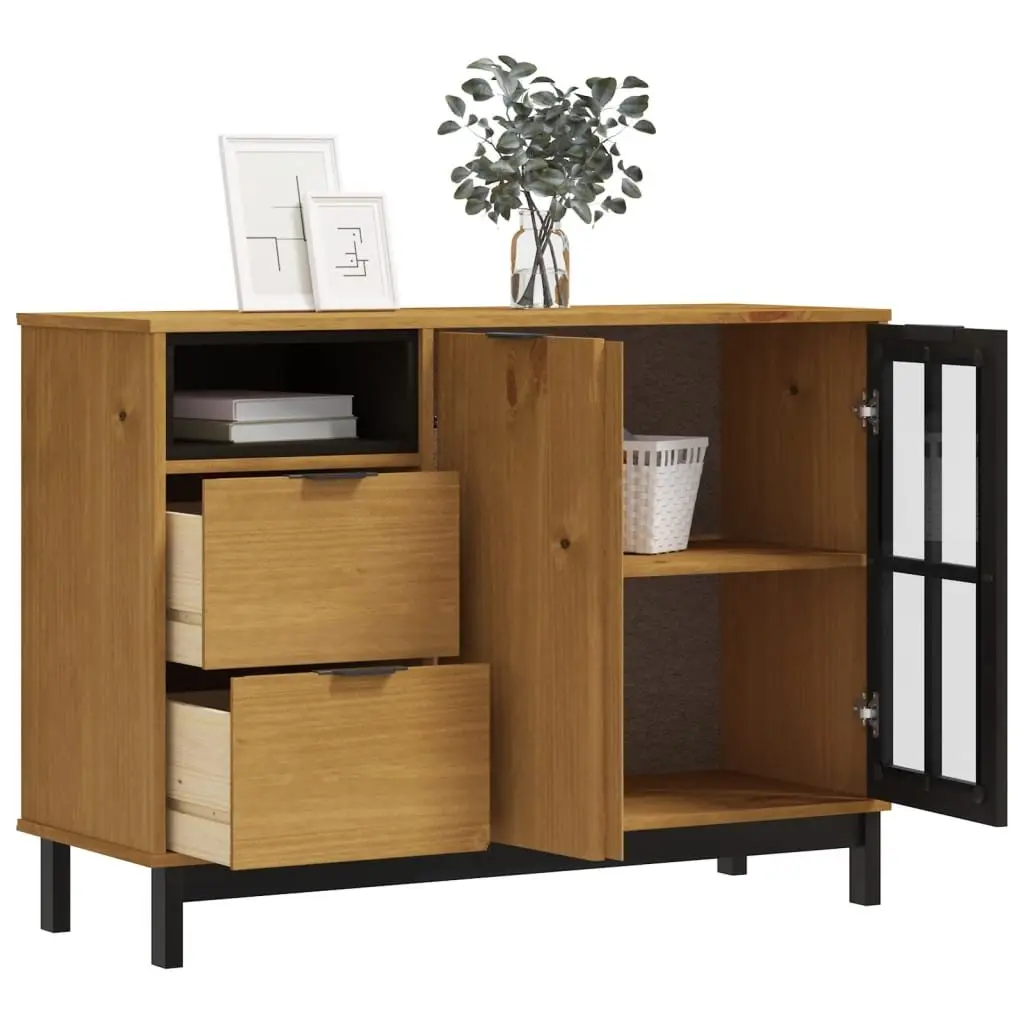 Solid Pine Wood Sideboard Storage Cabinet 110x40x80cm Brown