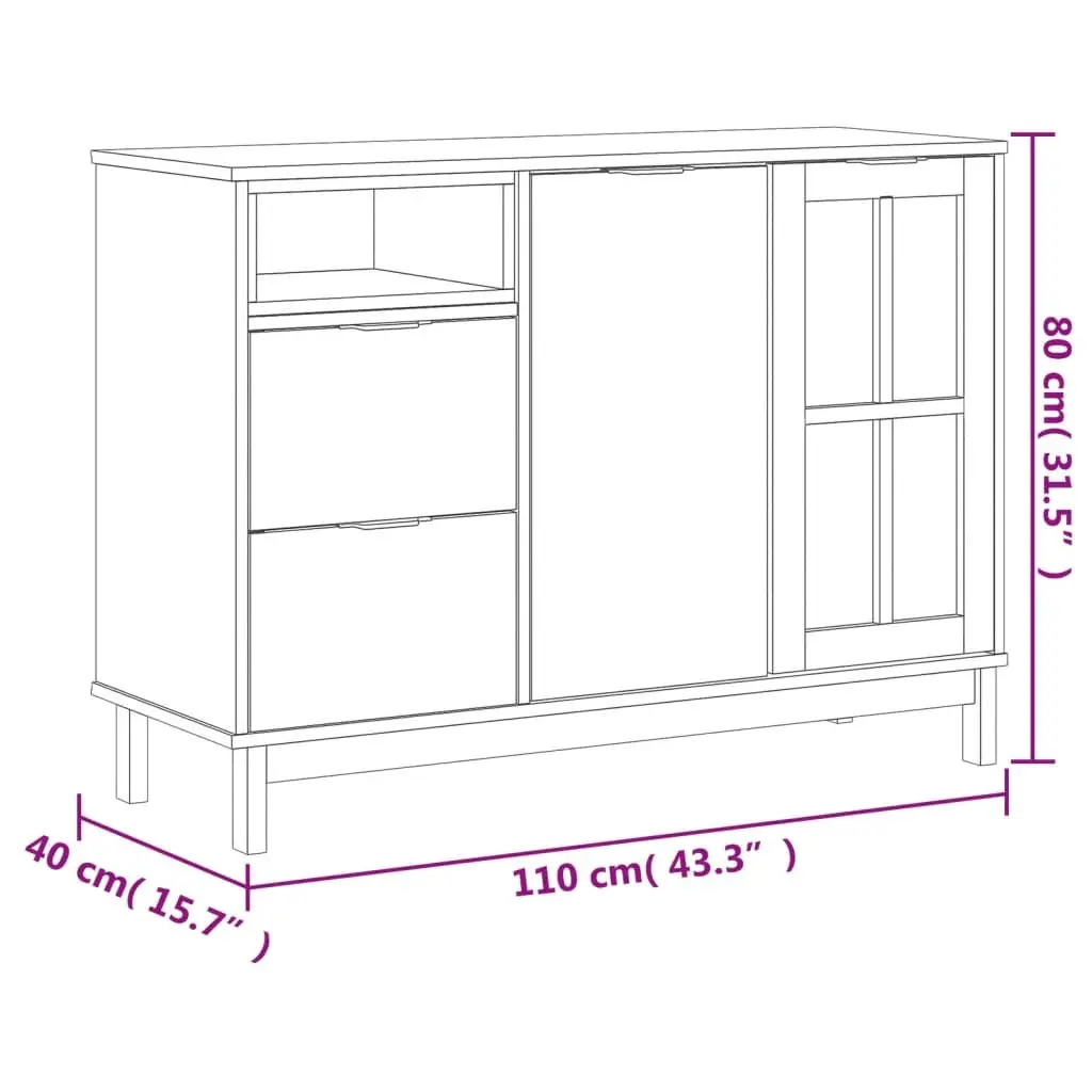 Solid Pine Wood Sideboard Storage Cabinet 110x40x80cm Brown
