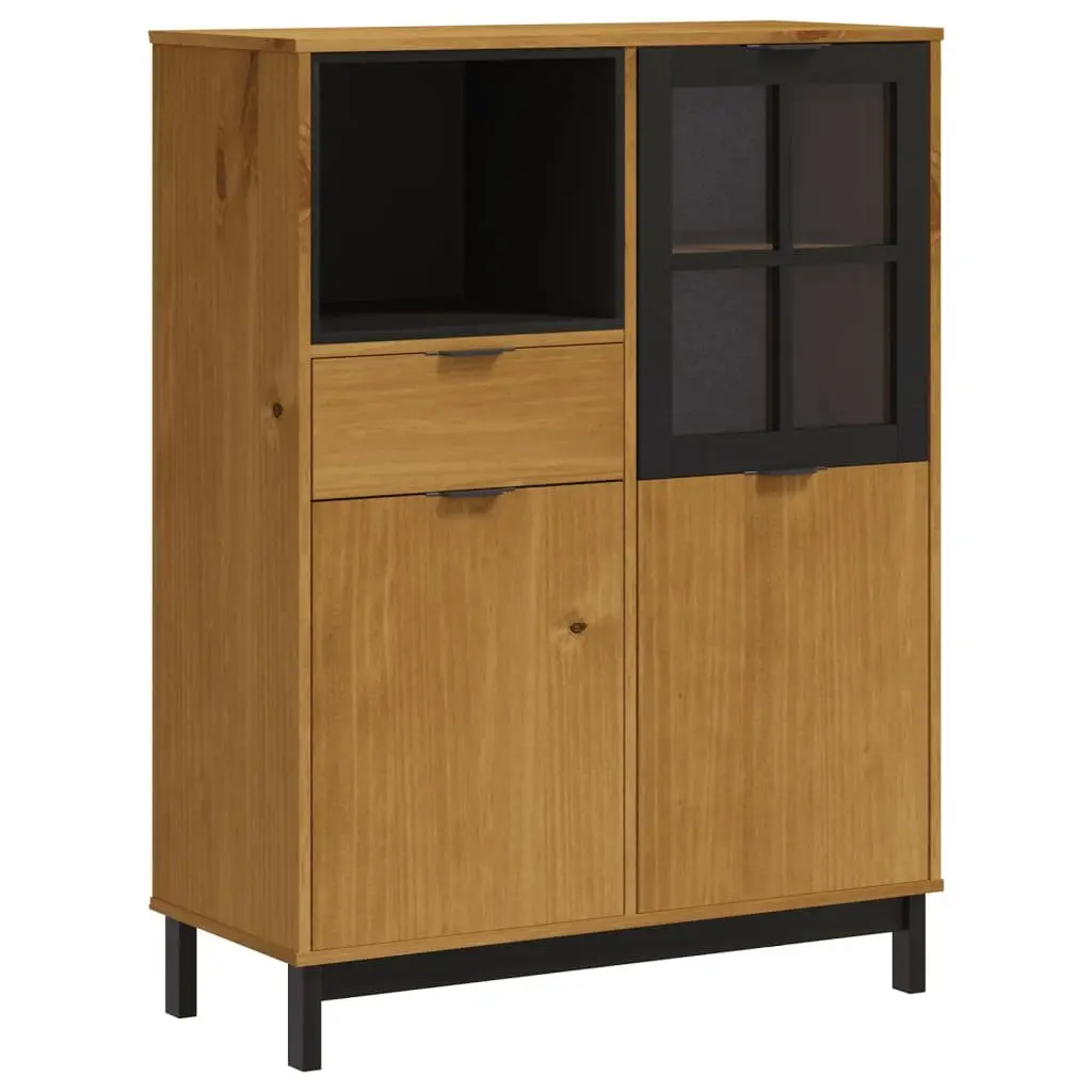 Highboard Storage Cabinet Glass Door 92cm W Brown