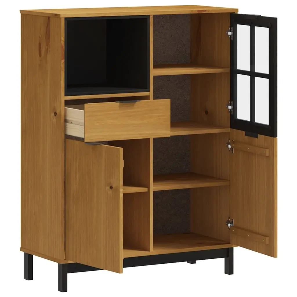 Highboard Storage Cabinet Glass Door 92cm W Brown