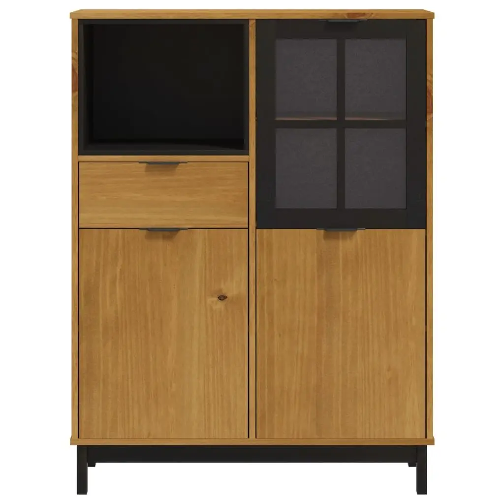 Highboard Storage Cabinet Glass Door 92cm W Brown