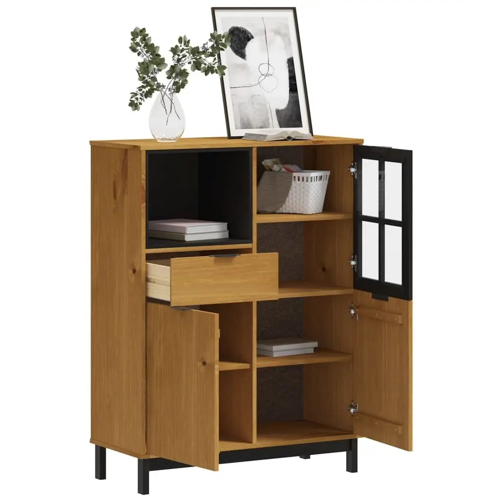 Highboard Storage Cabinet Glass Door 92cm W Brown