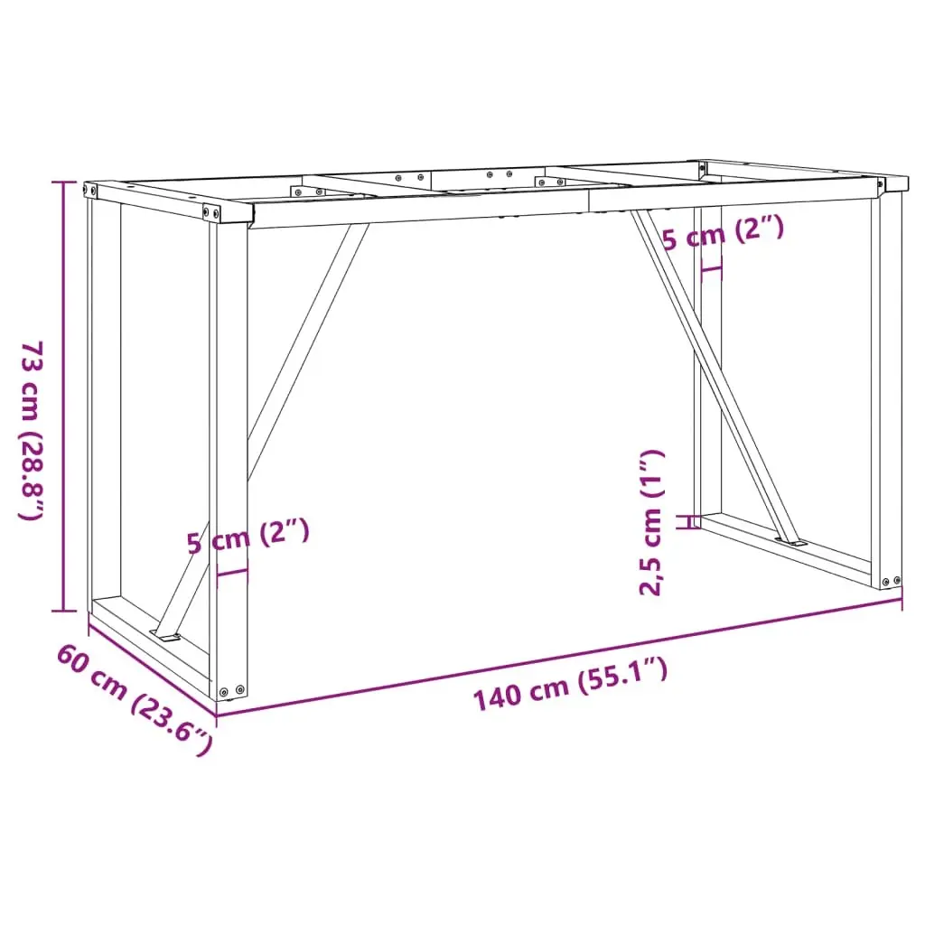 O-Frame Table Legs for Custom Furniture 140x60x73cm Black Steel Industrial Style