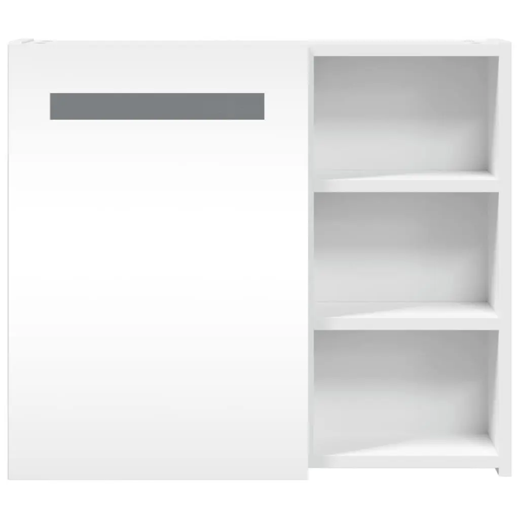 Bathroom Mirror Cabinet LED Light Wall-Mounted Storage 60x13x52cm White