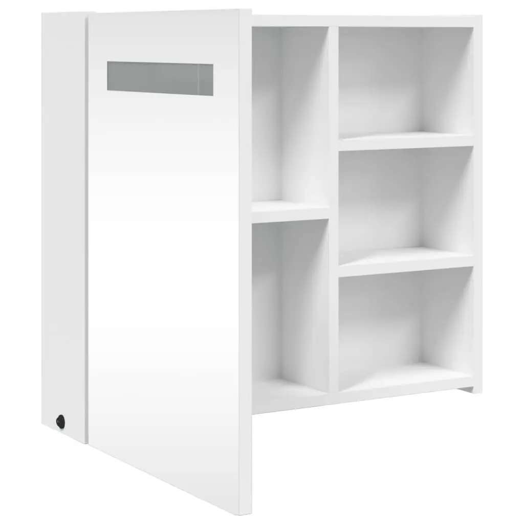 Bathroom Mirror Cabinet LED Light Wall-Mounted Storage 60x13x52cm White