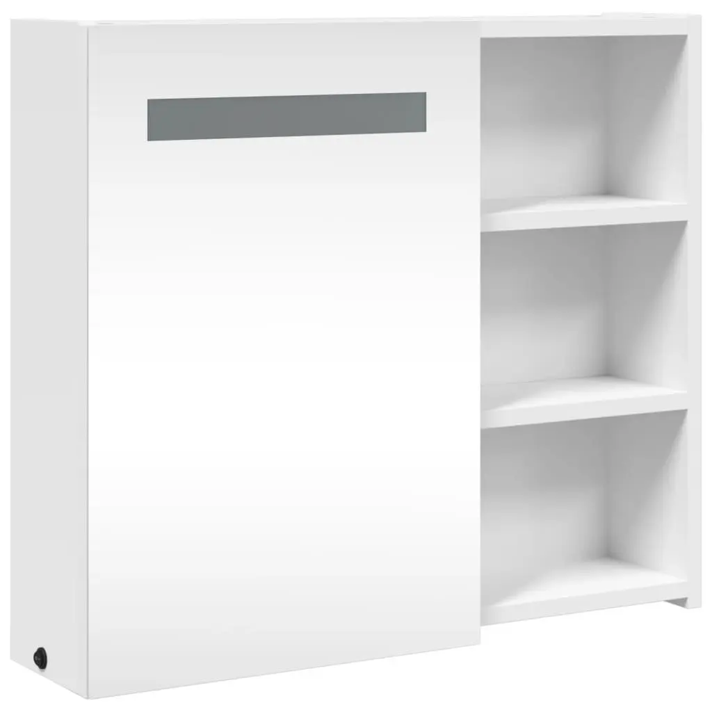 Bathroom Mirror Cabinet LED Light Wall-Mounted Storage 60x13x52cm White
