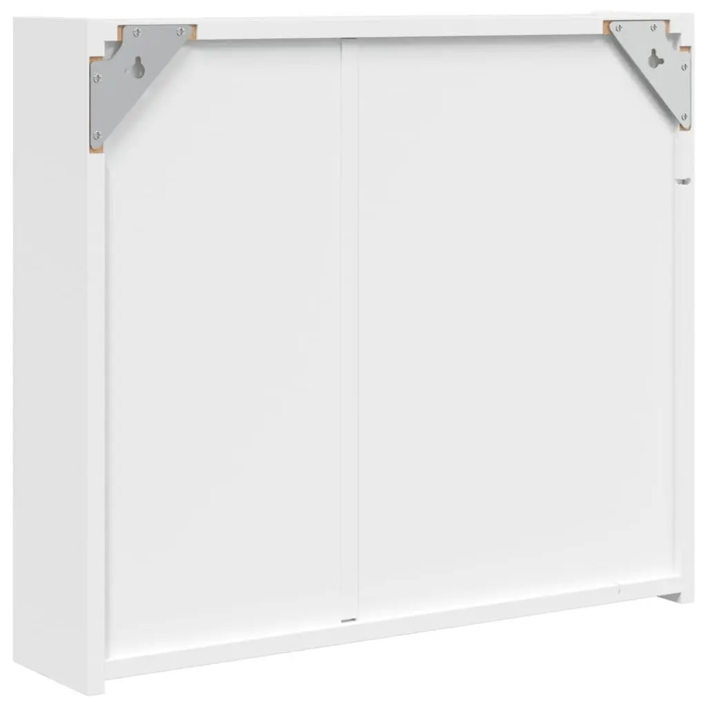 Bathroom Mirror Cabinet LED Light Wall-Mounted Storage 60x13x52cm White