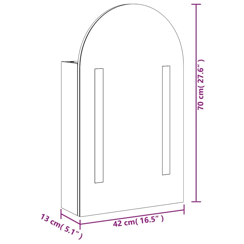 Bathroom Mirror Cabinet LED Light Arched Wall-Mounted Grey 42x13x70cm