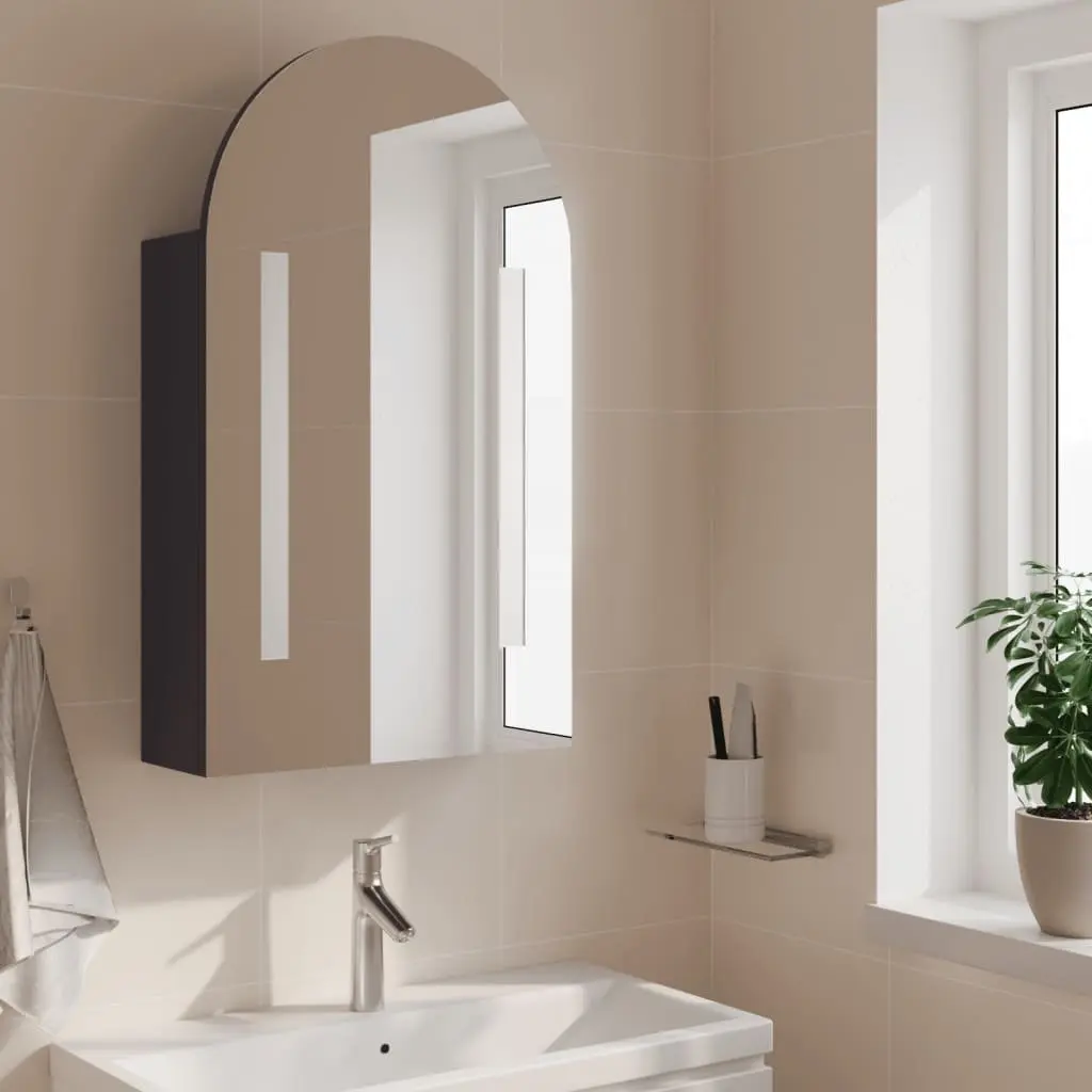 Bathroom Mirror Cabinet LED Light Arched Wall-Mounted Grey 42x13x70cm