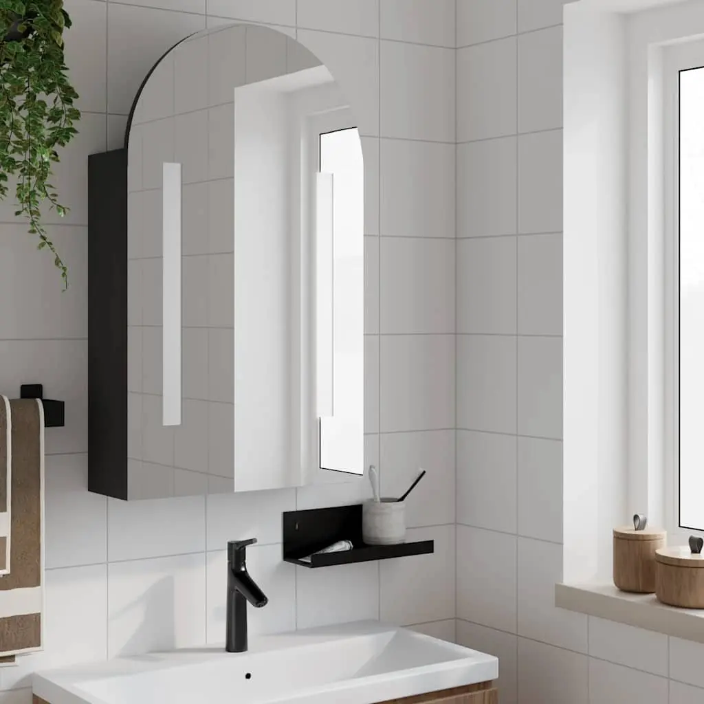Bathroom Mirror Cabinet LED Light Wall-Mounted Storage 42W x 13D x 70H cm Black
