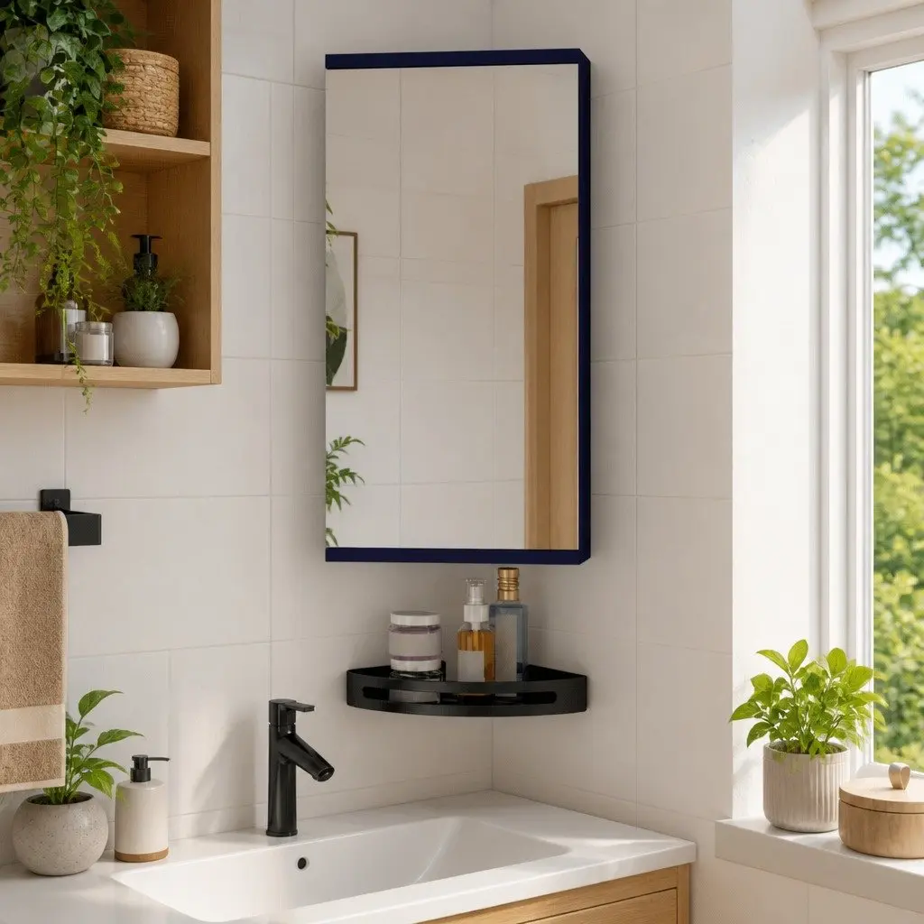 Grey Wall-Mounted Corner Bathroom Storage Cabinet with Mirror 30x24x60cm