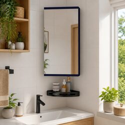 Corner Bathroom Mirror Cabinet Grey Vanity Unit Wall-Mounted Storage 30x24x60cm