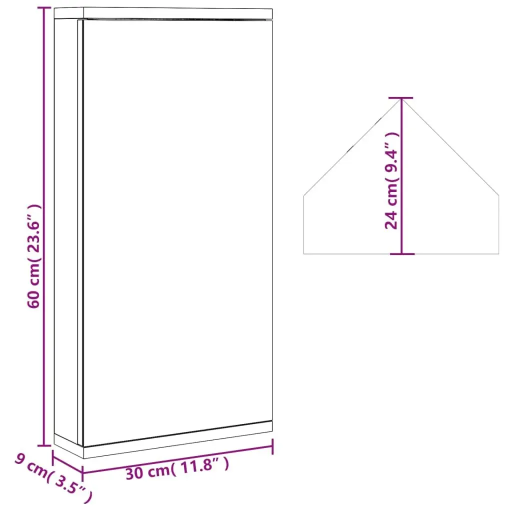 Grey Wall-Mounted Corner Bathroom Storage Cabinet with Mirror 30x24x60cm