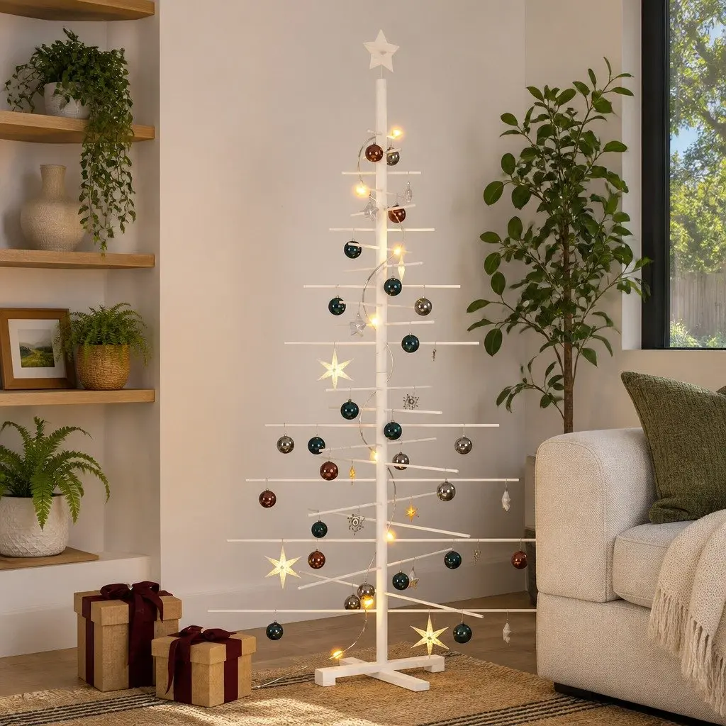 Wooden Christmas Tree Decoration 180cm Solid Pine Wood Brown Rustic Seasonal