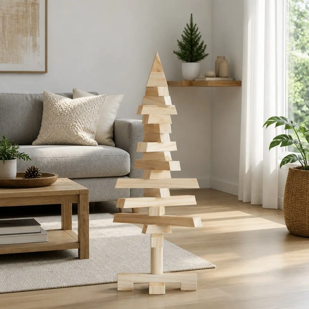 Pine Wood Holiday Decoration 60cm Rustic Christmas Tree Home Seasonal Decor Brown