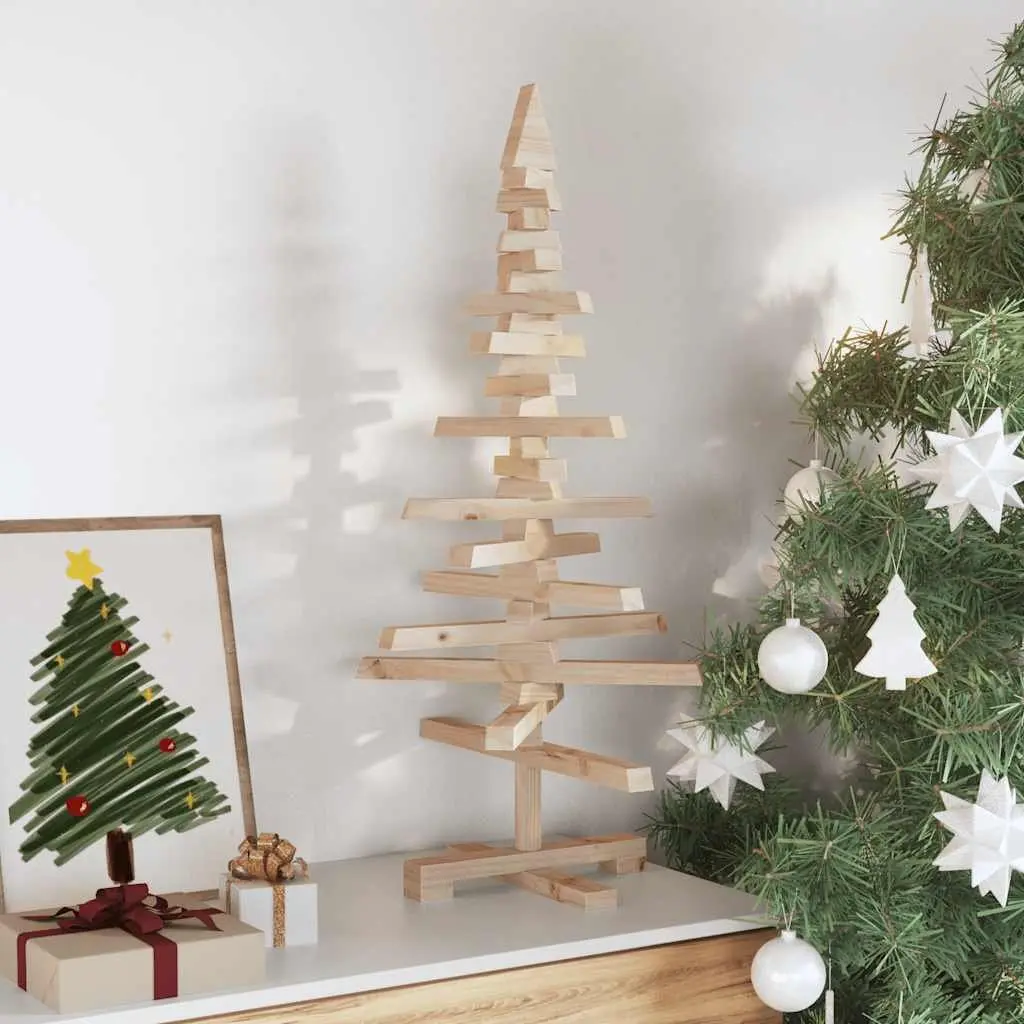 Wooden Christmas Tree Decoration 90cm Rustic Solid Pine Wood Holiday Home Decor