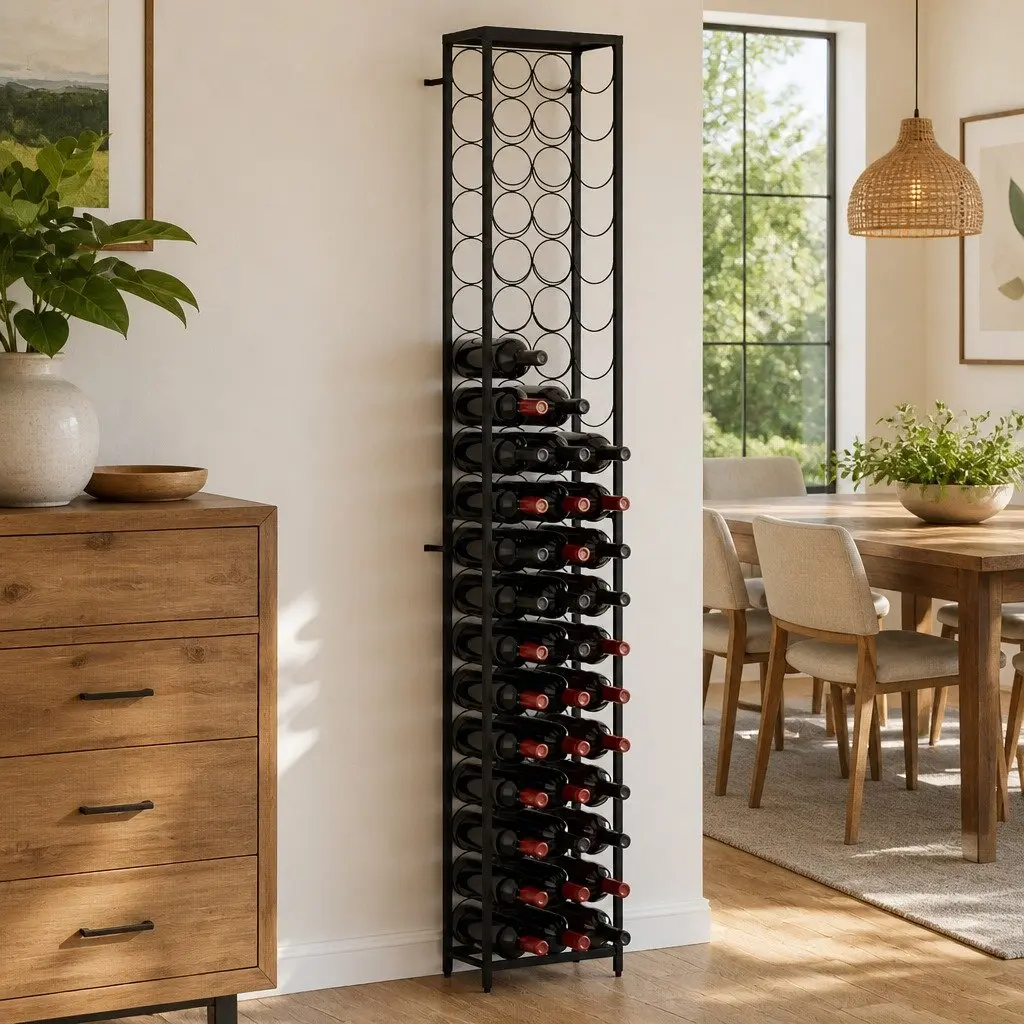 Wine Rack Wall Mount Storage Display Stand 57 Bottles Black Wrought Iron
