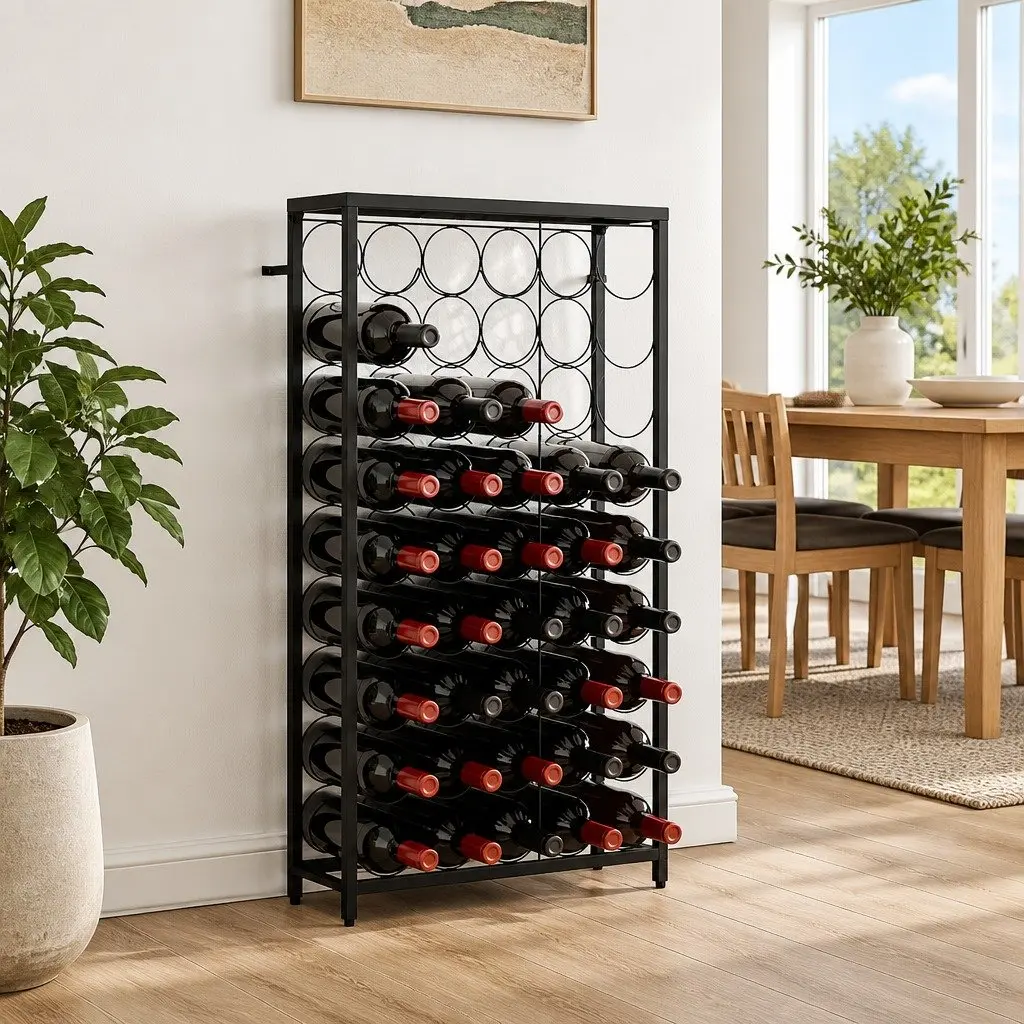 Wine Rack for 45 Bottles in Black Wrought Iron