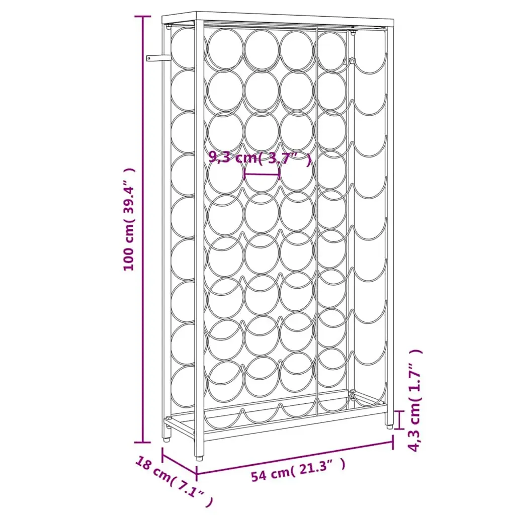 Wine Rack Wall Mount Storage Display Stand Black Wrought Iron for 45 Bottles
