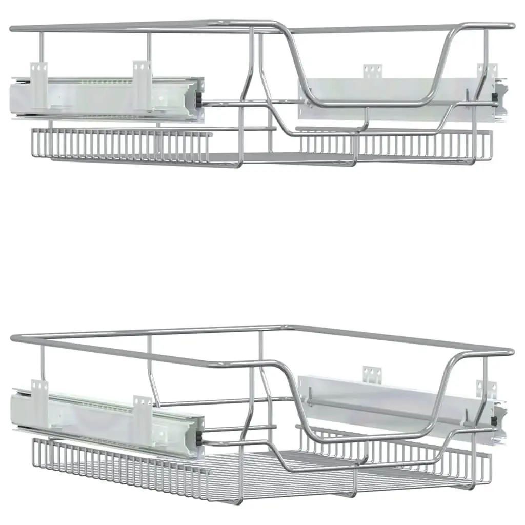 Pull-Out Wire Kitchen Storage Baskets 2 pcs Silver 45cm Cabinet Organiser