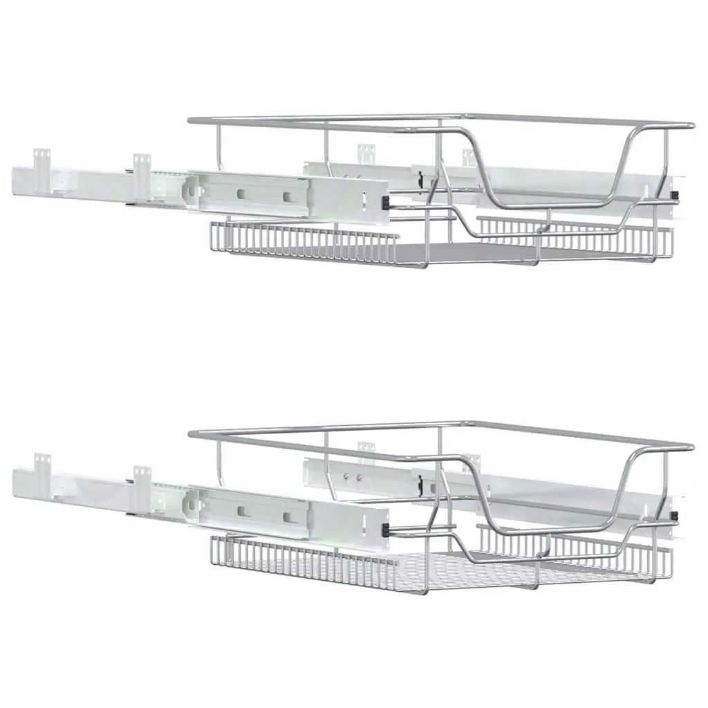 Pull-Out Wire Kitchen Storage Baskets 2 pcs Silver 45cm Cabinet Organiser