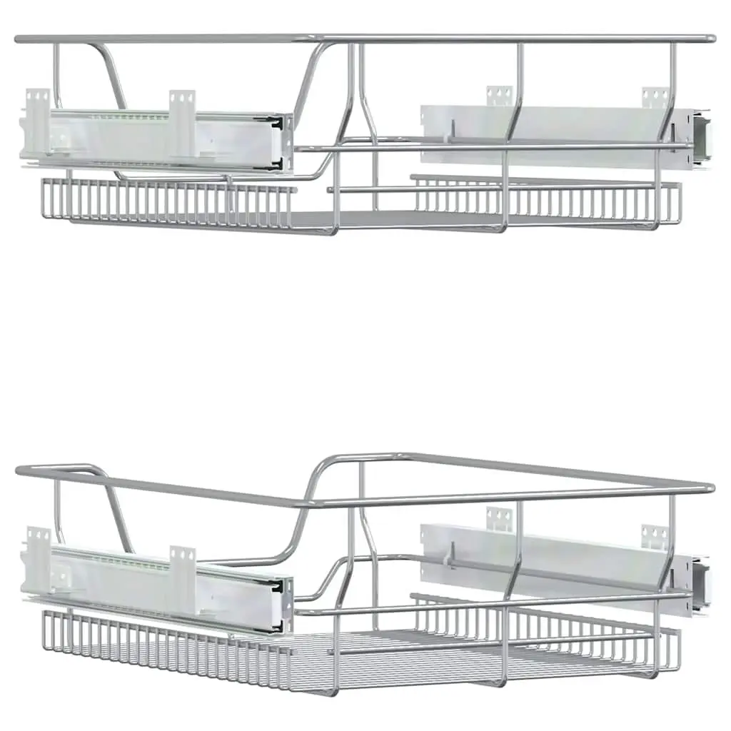 Pull-Out Wire Kitchen Storage Baskets 2 pcs Silver 45cm Cabinet Organiser