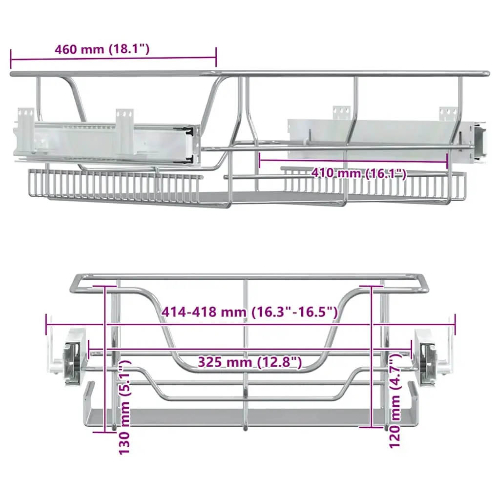 Pull-Out Wire Kitchen Storage Baskets 2 pcs Silver 45cm Cabinet Organiser