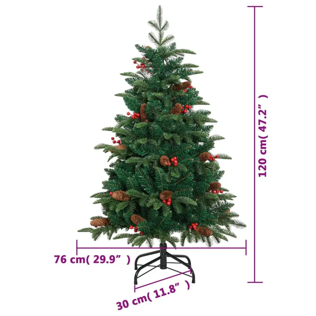 Artificial Christmas Tree 120cm Green Hinged with Cones and Berries Decorations