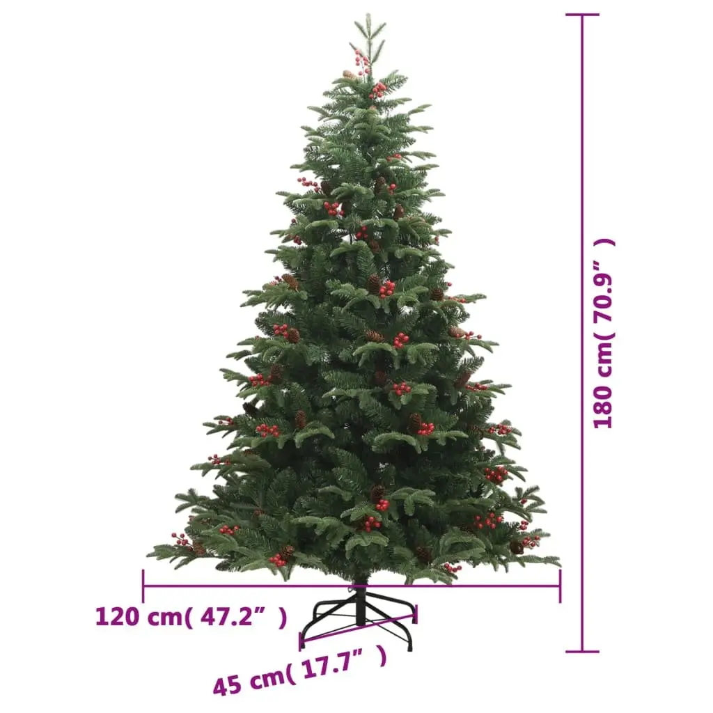 Artificial Christmas Tree 180cm Green Lifelike PE Tips with Cones and Berries