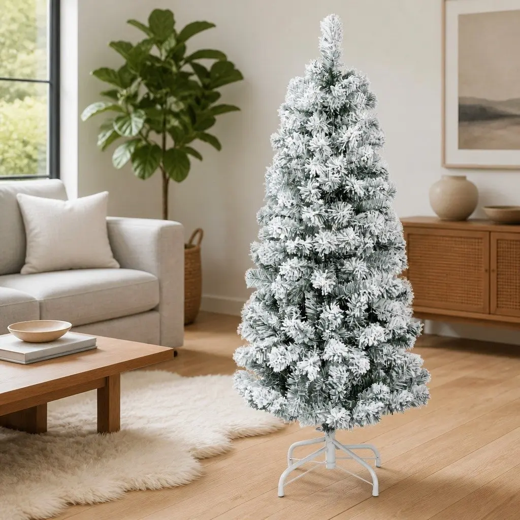 Artificial Hinged Christmas Tree 120cm White Flocked Snow Realistic Holiday