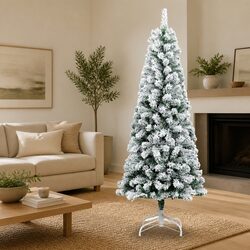 Artificial Hinged Christmas Tree 210cm White Flocked Snow Holiday Seasonal Decor