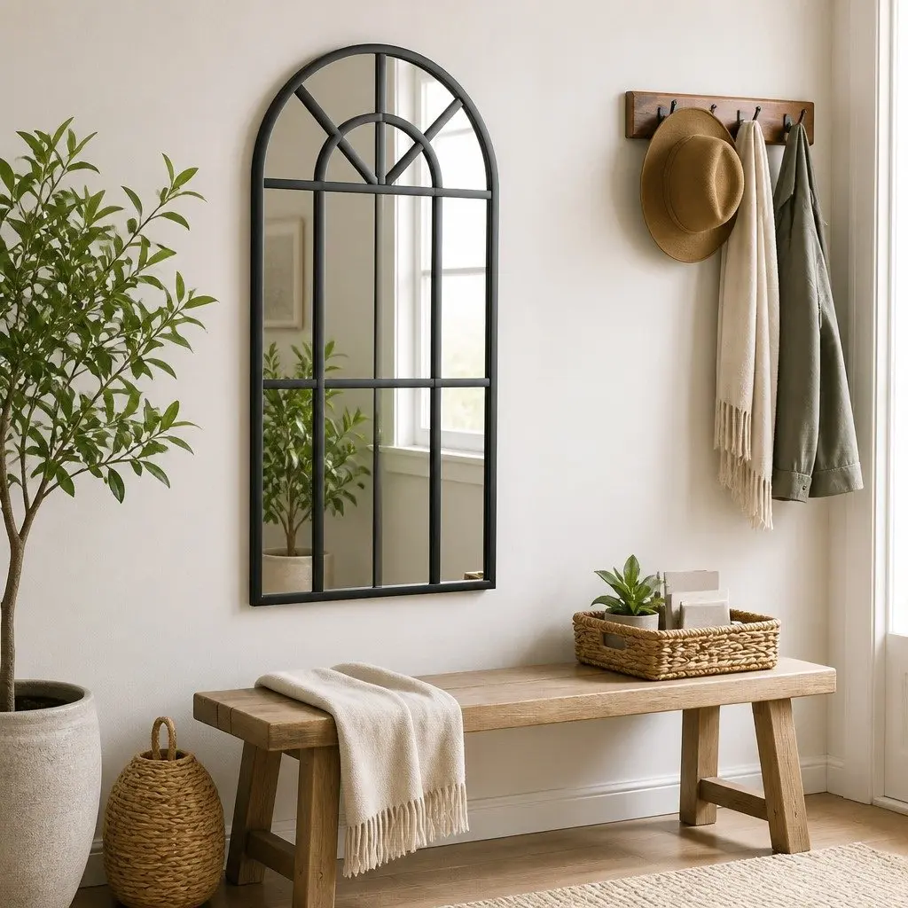 Wall Mirror Arch Iron Frame 30x60 cm Black Home Decor Bedroom Hallway Living