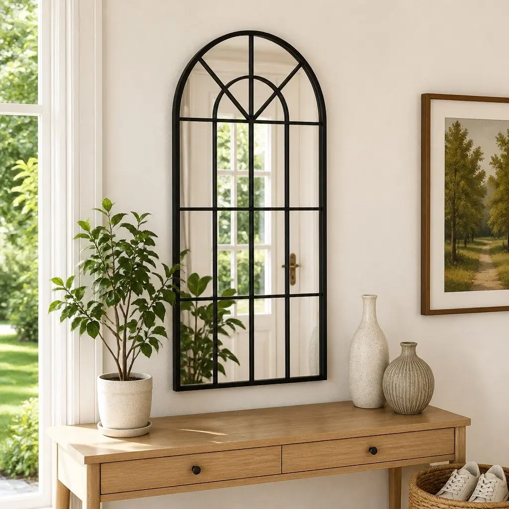 Wall Mirror Arch Black 40x80 cm Iron Frame Bedroom Hallway Living Room Decor