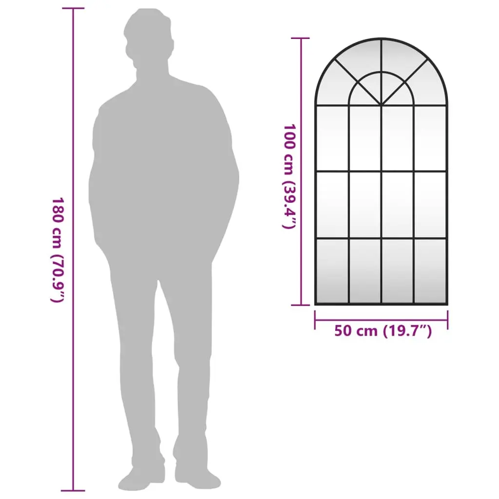 Wall Mirror Minimalist 50x100 cm Black Iron Frame Home Decor