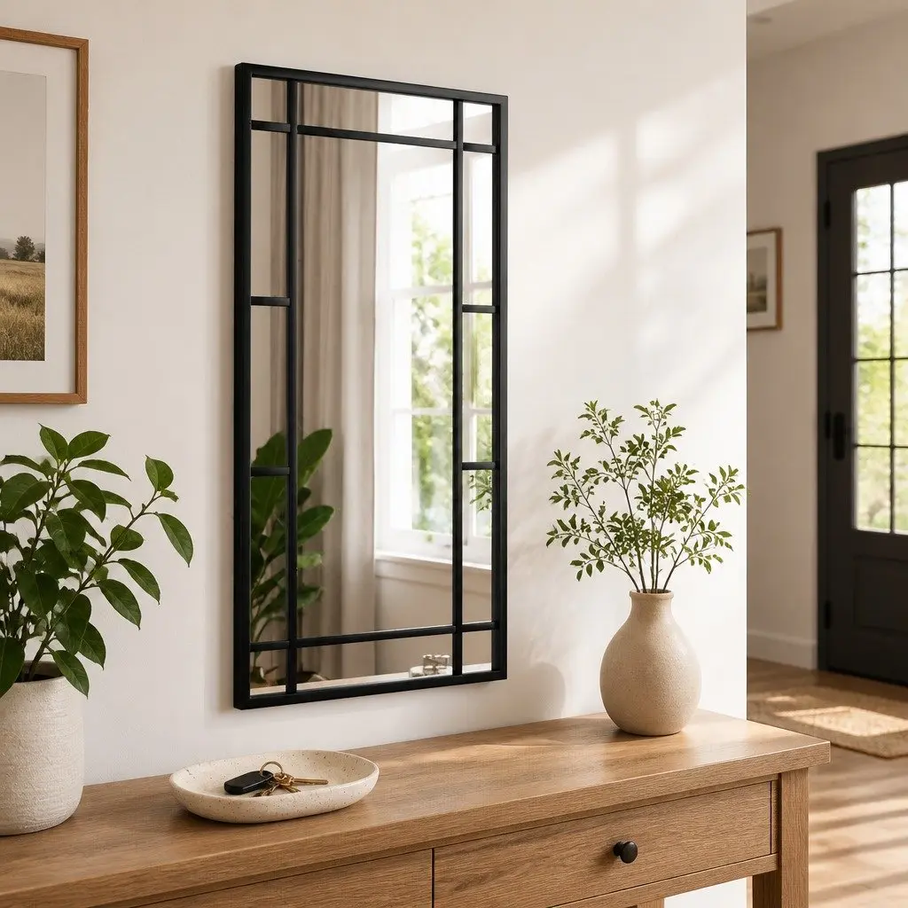 Wall Mirror Black Rectangle 30x60 cm Iron Frame Vertical Horizontal Mount