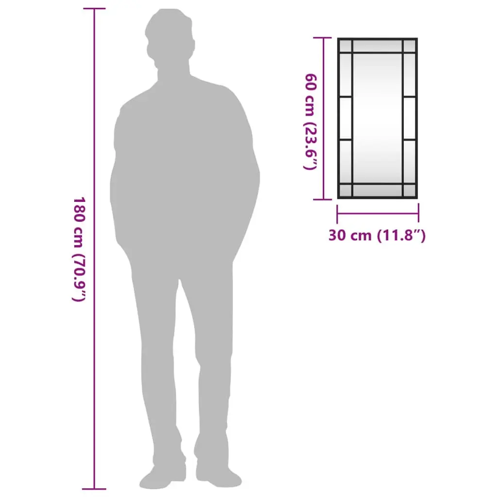 Wall Mirror Black Rectangle 30x60 cm Iron Frame Vertical Horizontal Mount