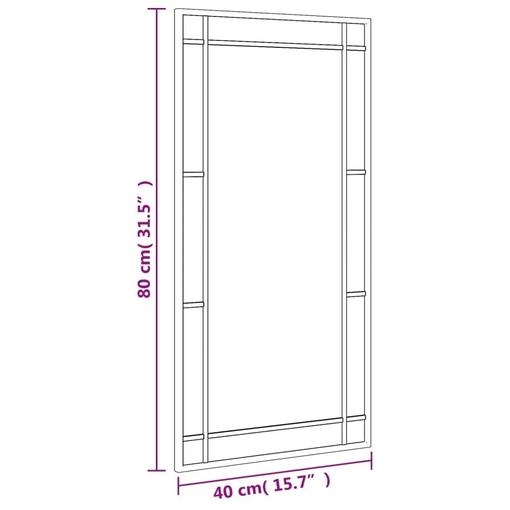 Wall Mirror Black Rectangle 40x80cm Iron Frame Vertical Horizontal Mounting