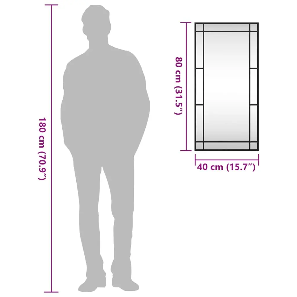 Wall Mirror Black Rectangle 40x80cm Iron Frame Vertical Horizontal Mounting