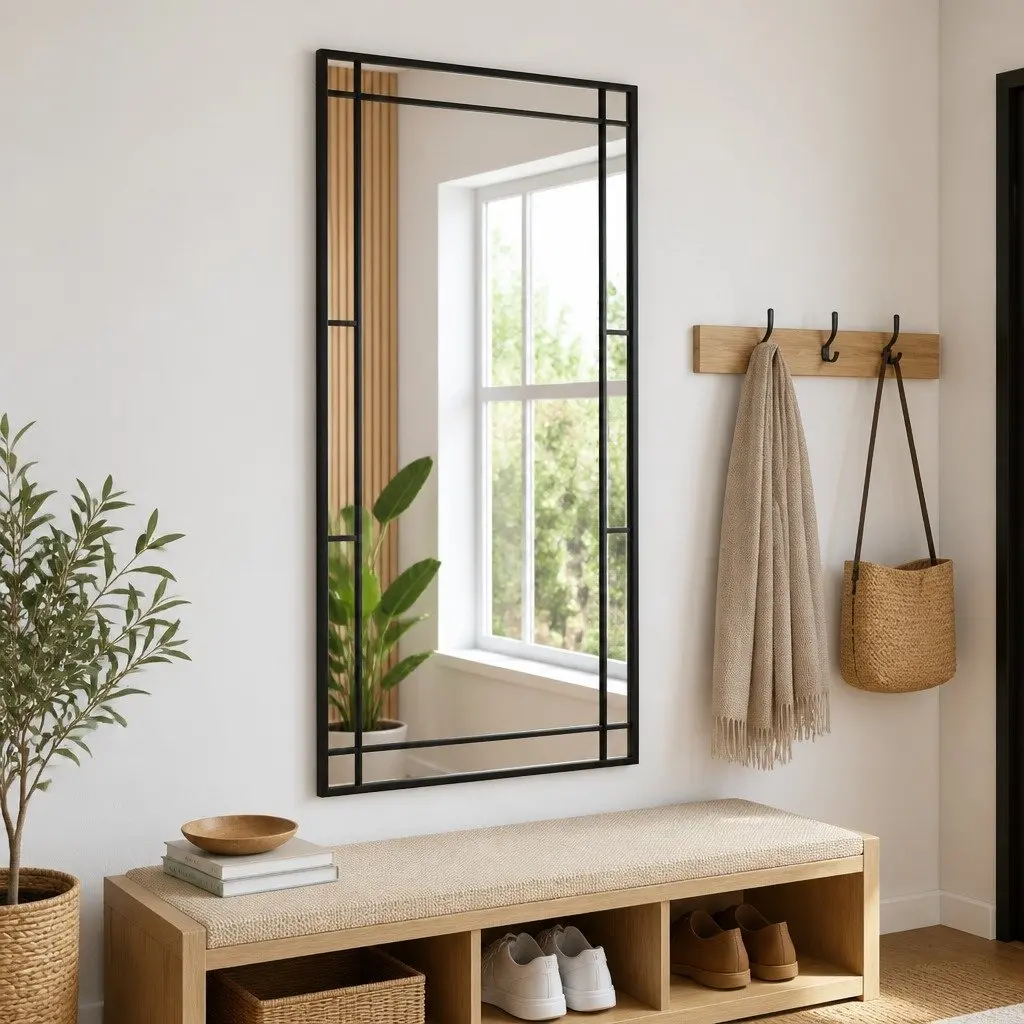 Wall Mirror Rectangle Black 50x100 cm Iron Frame Minimalist Home Decor