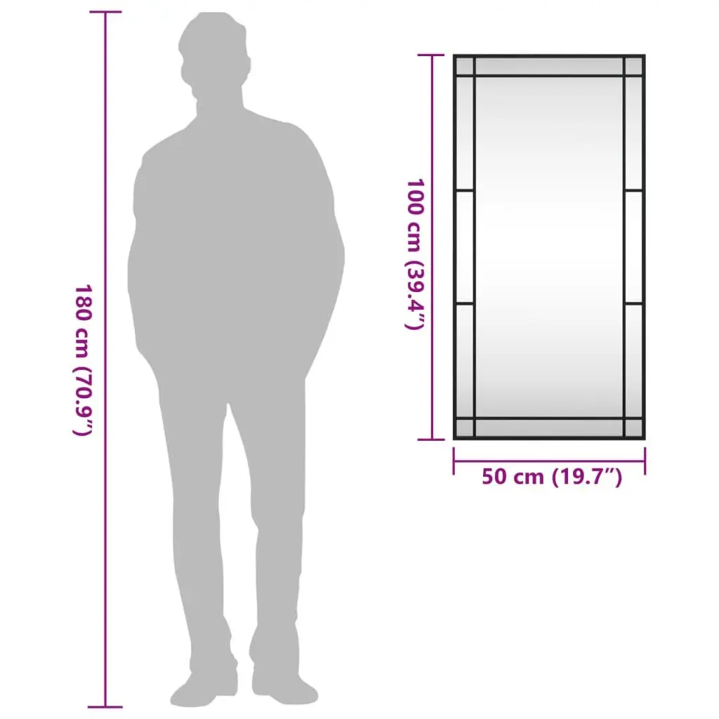 Wall Mirror Rectangle Black 50x100 cm Iron Frame Minimalist Home Decor