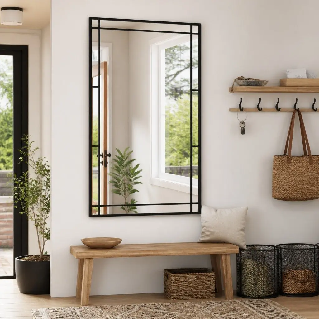 Wall Mirror Rectangle 60x100 cm Black Iron Frame Minimalist Home Decor