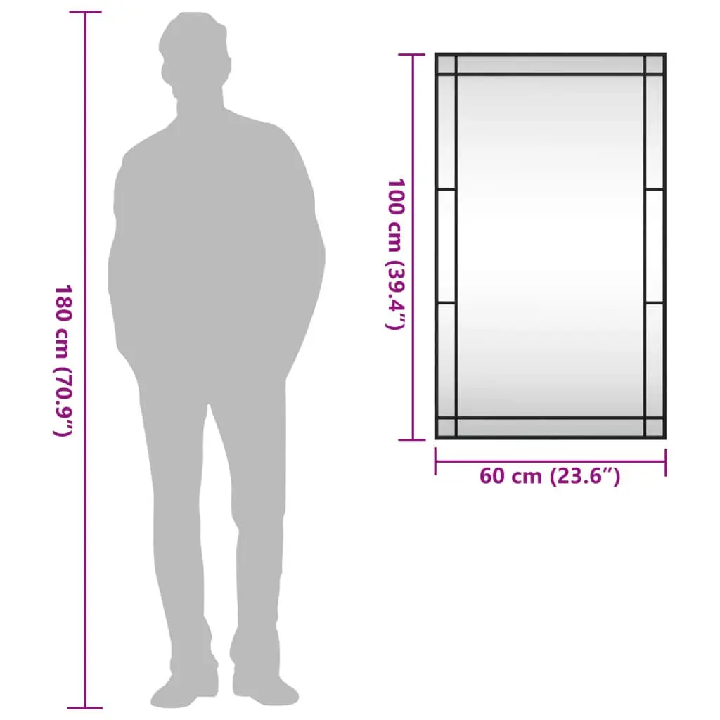Wall Mirror Rectangle 60x100 cm Black Iron Frame Minimalist Home Decor