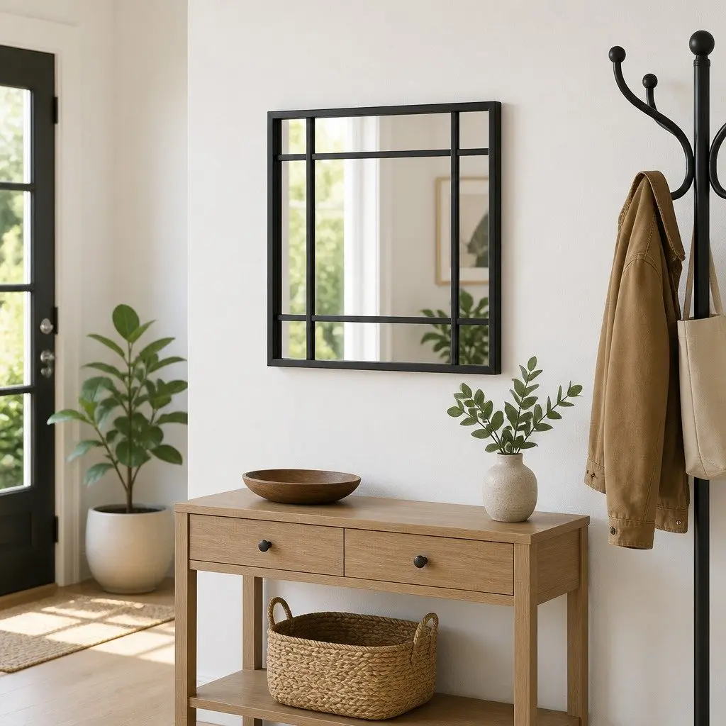 Square Wall Mirror Black 30x30 cm Minimalist Home Decor Hanging