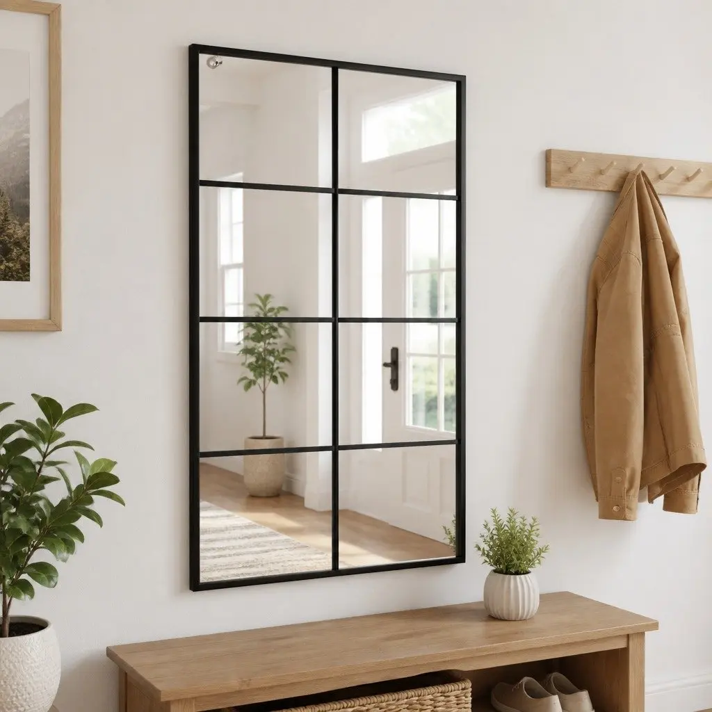 Wall Mirror Minimalist Black 50x80 cm Iron Frame Home Decor