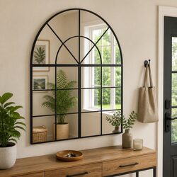 Wall Mirror Black Arch Design Iron Frame 100x50 cm Home Decor Bedroom Hallway