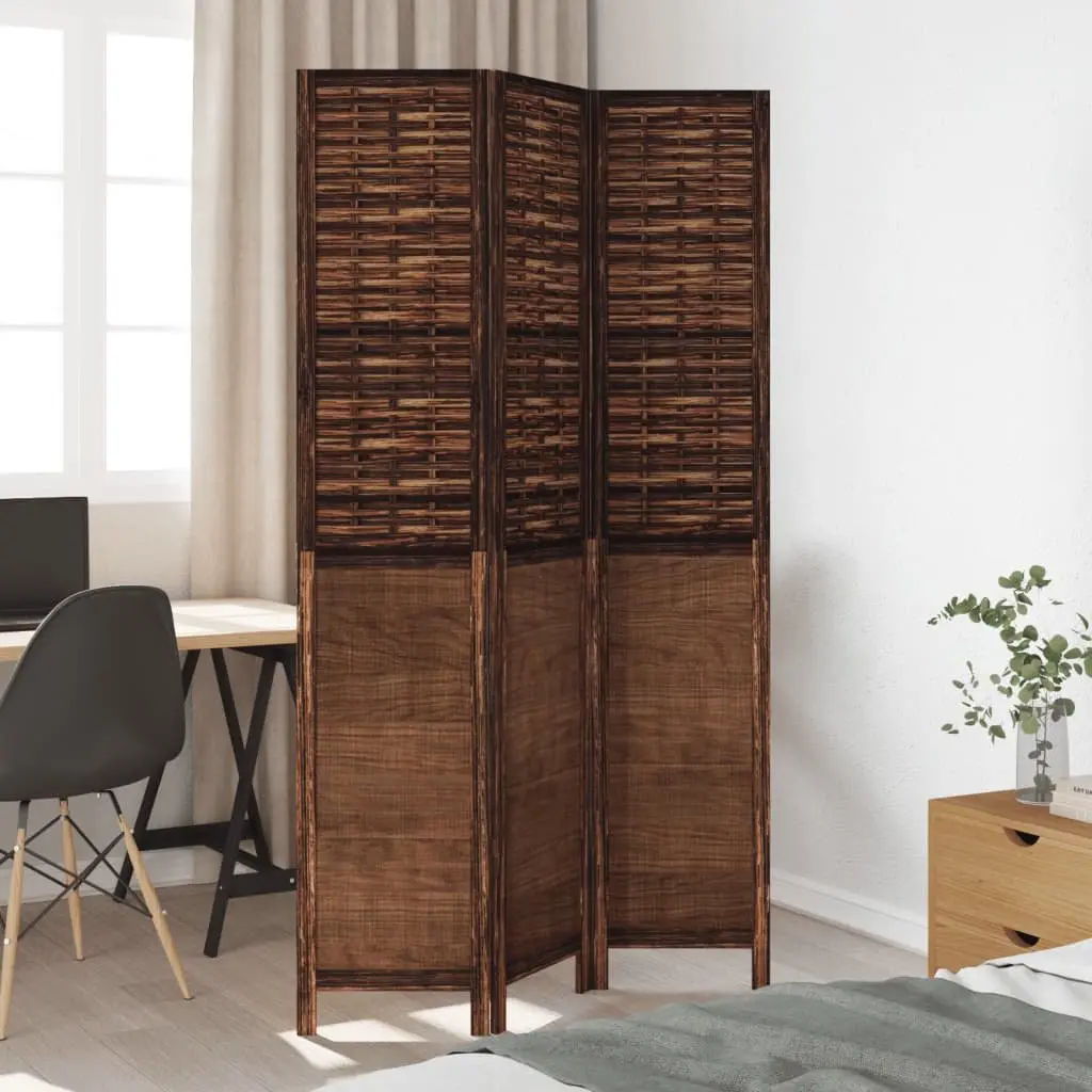 Room Divider 3 Panel Folding Privacy Screen Wooden Partition Brown