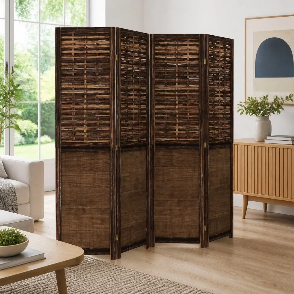 Room Divider Privacy Screen 4 Panels Dark Brown Folding Indoor Decor