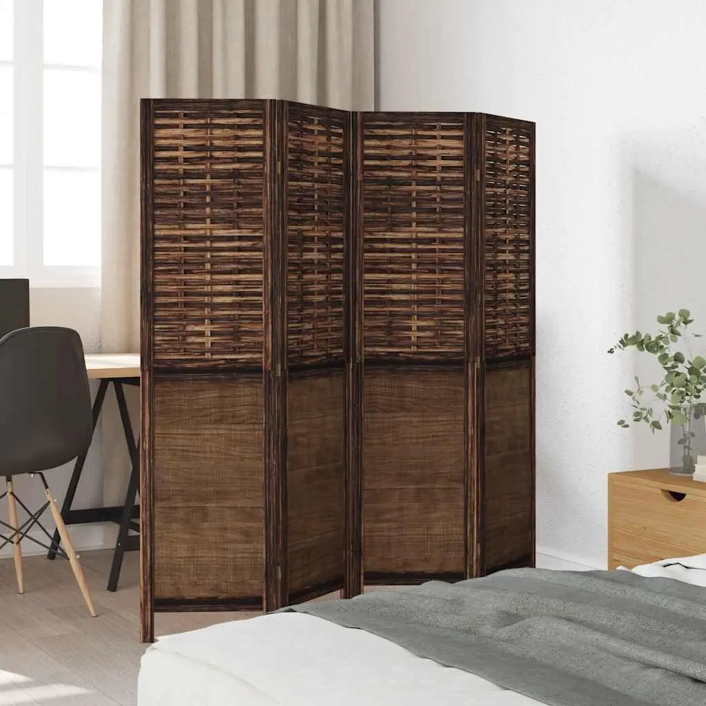 Room Divider Privacy Screen 4 Panels Dark Brown Folding Indoor Decor