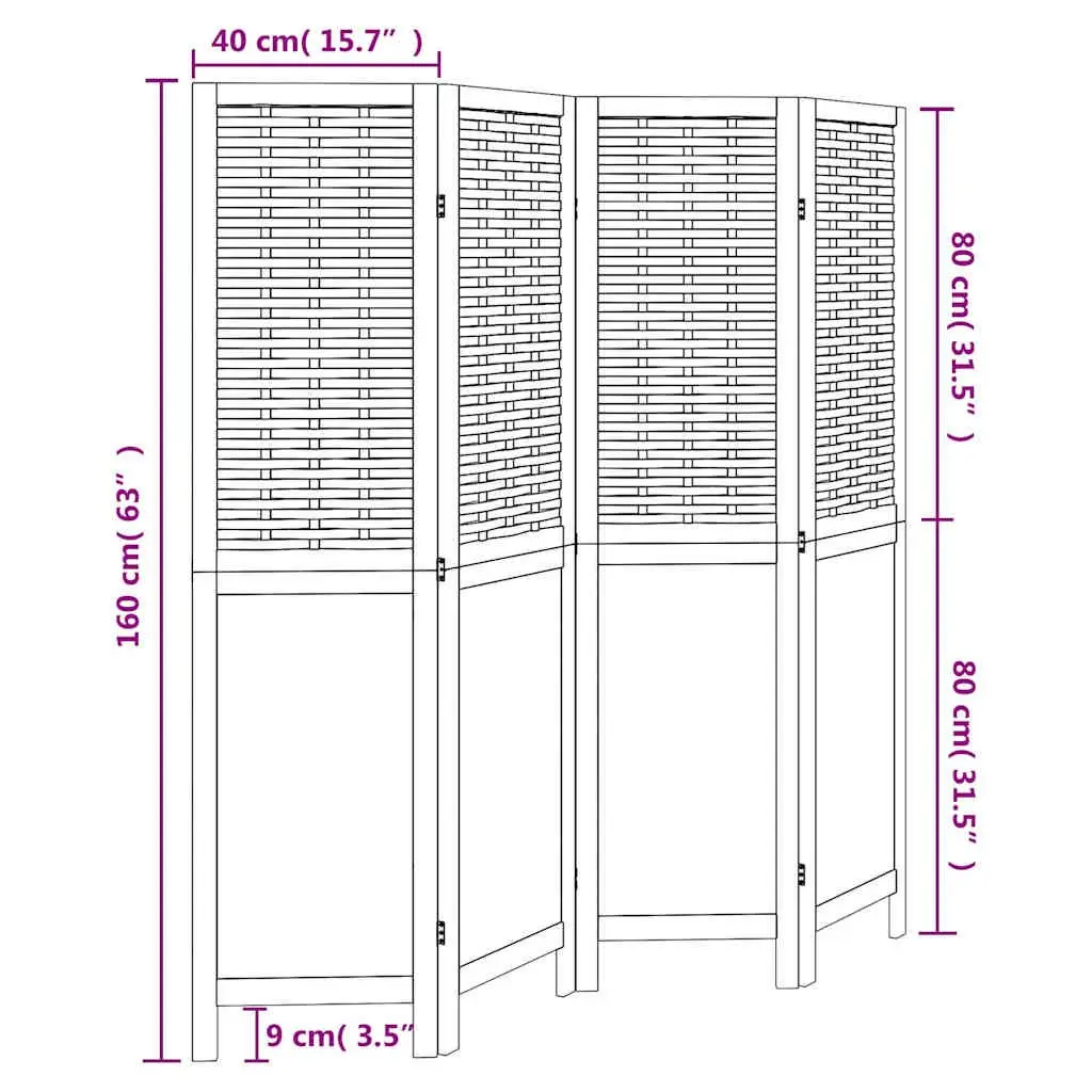 Room Divider Privacy Screen 4 Panels Dark Brown Folding Indoor Decor