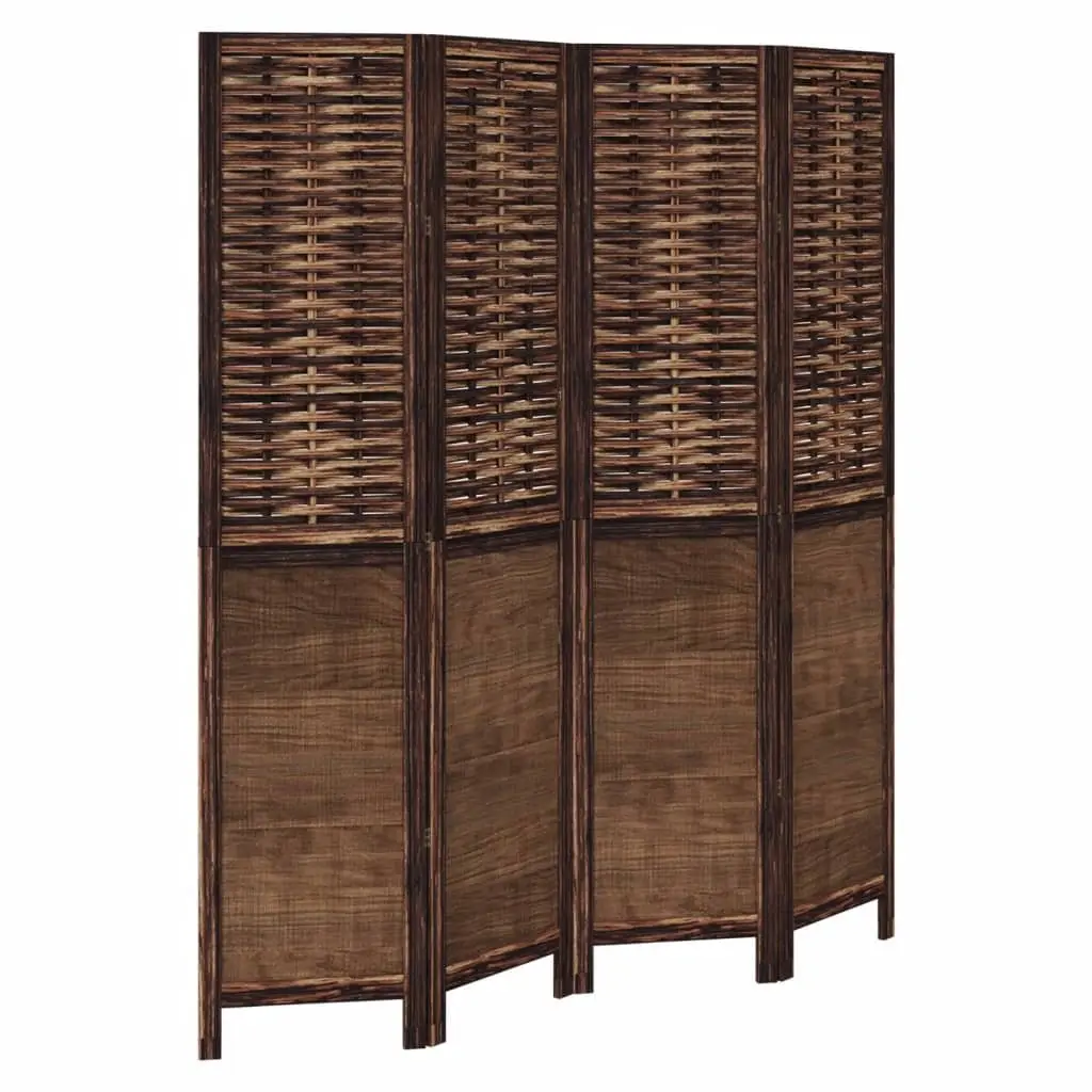 Room Divider Privacy Screen 4 Panels Brown Folding Solid Wood Partition